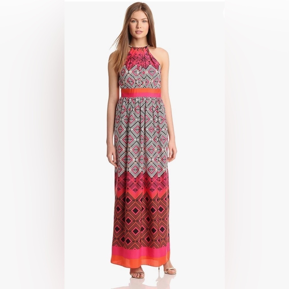 Eliza J Missy Geometric Tribal Print Halter Maxi Dress, Size 14, EUC
